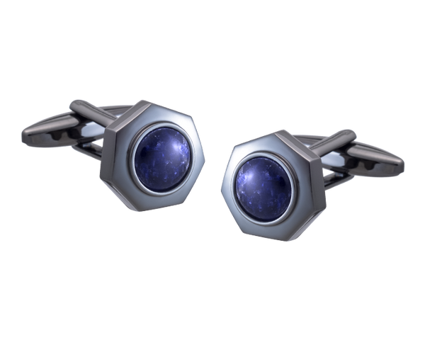 A Bolt Of Elegance Gunmetal & Sodalite Hexagon Cufflinks