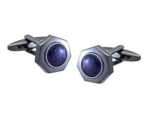 A Bolt Of Elegance Gunmetal & Sodalite Hexagon Cufflinks