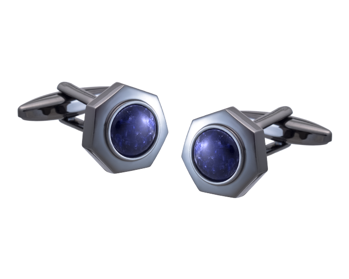 A Bolt Of Elegance Gunmetal & Sodalite Hexagon Cufflinks