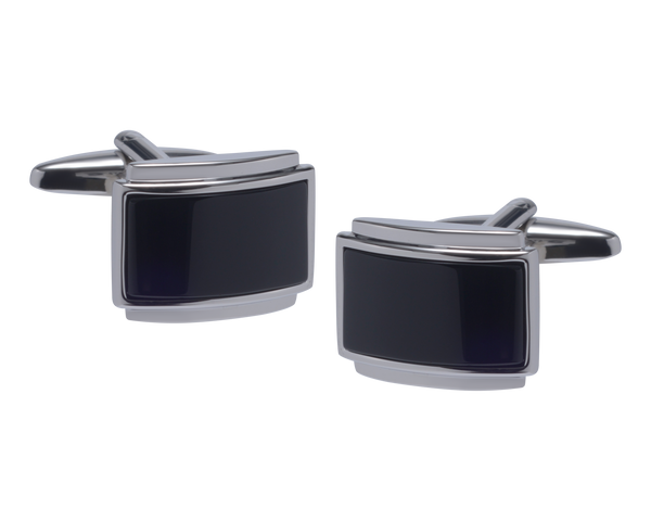 Plinthed Metal Onyx Rectangle Cufflinks