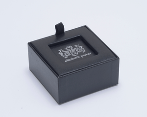 Black presentation box with 'elizabeth parker' logo in silver