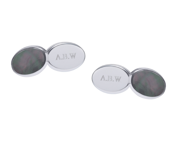 Personalised 925 Sterling Silver Reversible Smokey MOP Double Chain Cufflinks