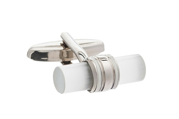 Classic Tube Cufflinks With White Enamel Band Detail