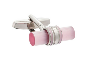 Classic Tube Cufflinks With Pink Enamel Band Detail