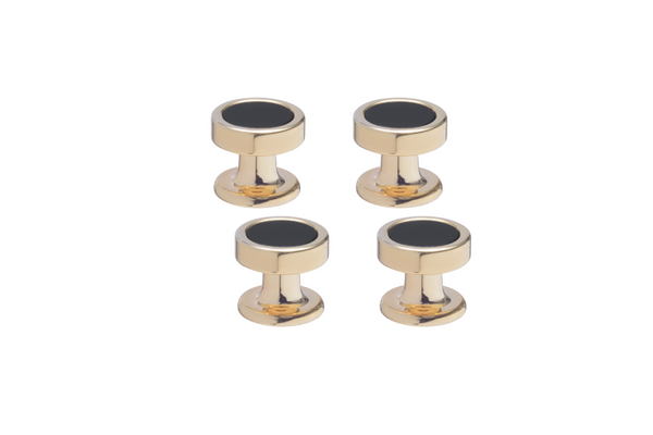 4 Round Onyx and Gold Dress Stud Set