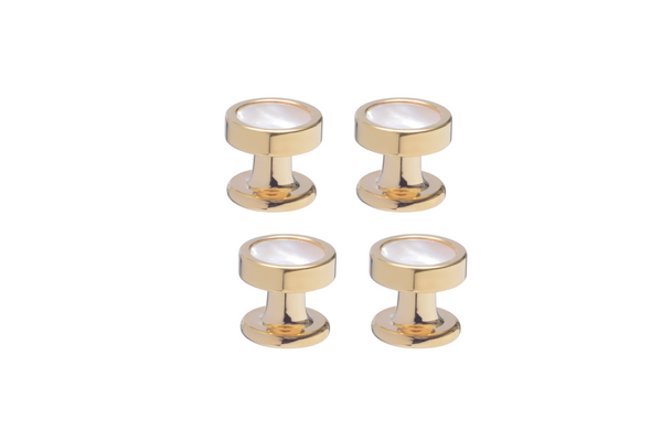 4 Round Mother of Pearl and Gold Dress Stud Set