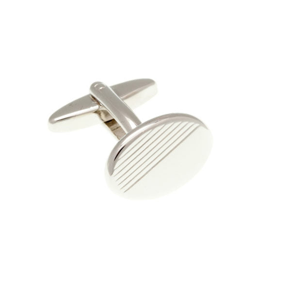 Diamond Cut Oval Plain Metal Simply Metal Cufflinks - by Elizabeth Parker England