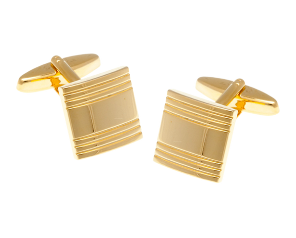 Gold Plated Striped Square Cufflinks