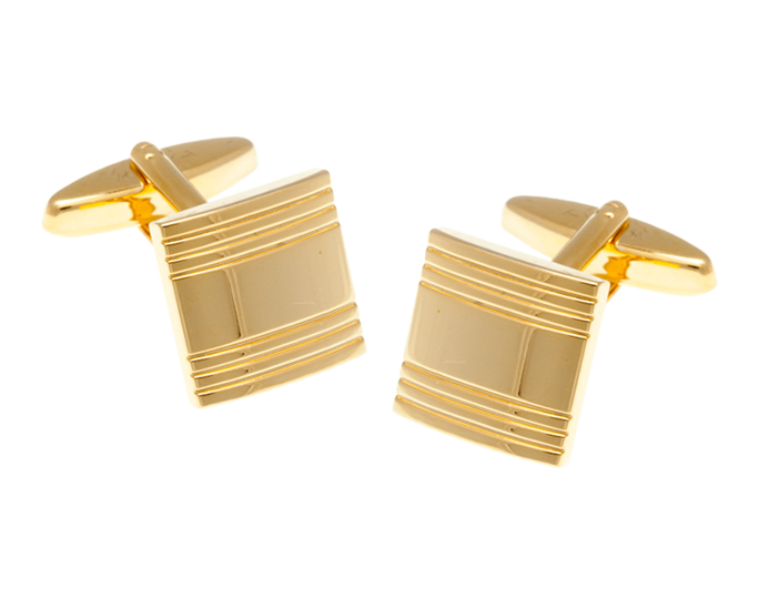 Gold Plated Striped Square Cufflinks