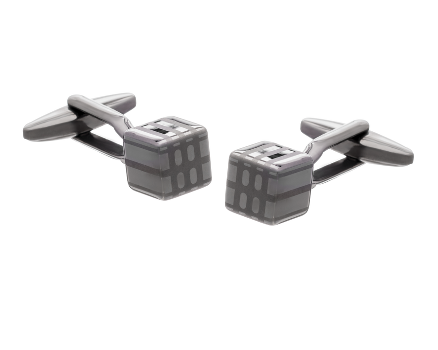 Abstract Cube Cufflinks in Gunmetal