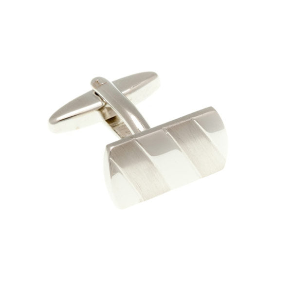 Plain Brushed Metal Oblong Striped Cufflinks by Elizabeth Parker England