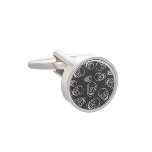 Round Cufflinks with randomly etched silver cheeky skull by Elizabeth Parker