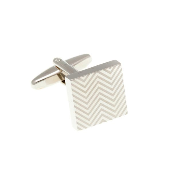 Herringbone Patterned Polished Satin Square Plain Metal Simply Metal Cufflinks by Elizabeth Parker England