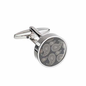 Paisley Patterned Gun Metal Round Plate Cufflinks by Elizabeth Parker