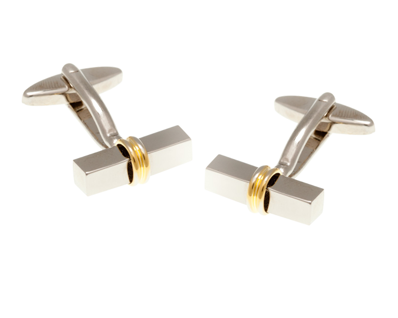 Gold Plated Central Ring Bar Cufflinks