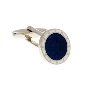 Embossed Blue and White Round Enamel Cufflinks by Elizabeth Parker England