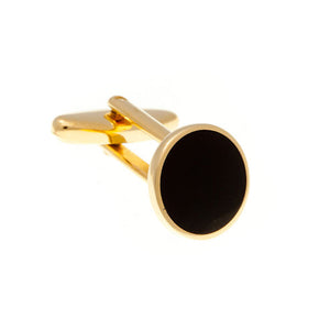 Round Gold Plated Cufflinks with Black Enamel Centre by Elizabeth Parker England