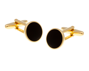 Round Gold Plated with Black Cufflinks