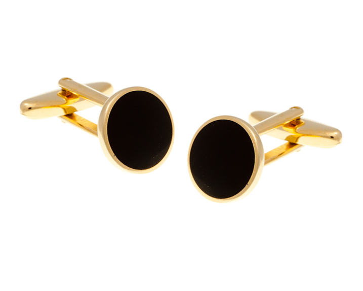 Round Gold Plated with Black Cufflinks