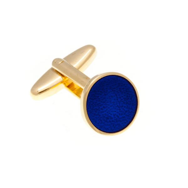 Round Gold Plated Enamel Cufflinks with Blue Enamel Centre by Elizabeth Parker England