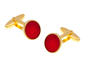 Round Gold Plated Red Cufflinks