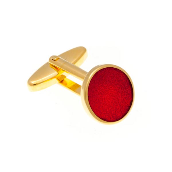 Round Gold Plated Cufflinks with Red Enamel Centre by Elizabeth Parker England