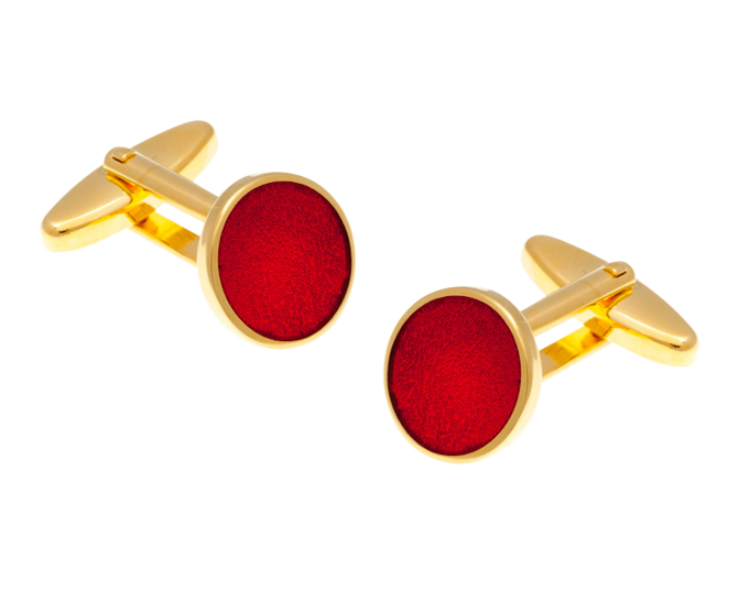 Round Gold Plated Red Cufflinks