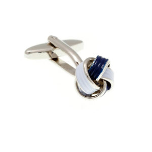 Navy Blue and White Enamel Knot Cufflinks by Elizabeth Parker England