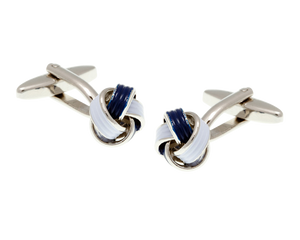 Navy Blue and White Enamel Knot Cufflinks