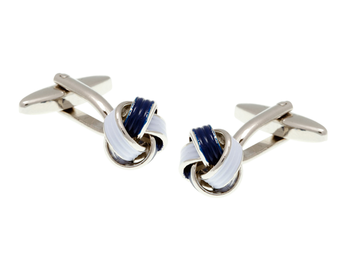 Navy Blue and White Enamel Knot Cufflinks