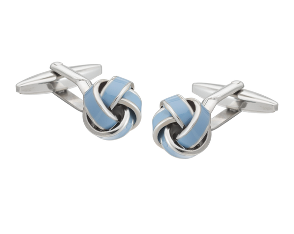 Light Blue Knot Cufflink and Silk Pocket Square Christmas Gift Set
