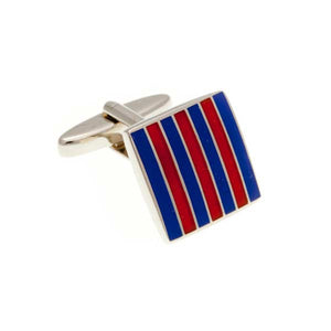 Classic Striped Blue and Orange Square Enamel Cufflinks by Elizabeth Parker England