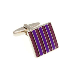 Classic Striped Purple and Lilac Enamel Square Cufflinks by Elizabeth Parker England