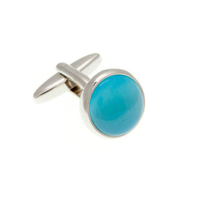 Round Cat's Eye Turquoise Cufflinks by Elizabeth Parker England