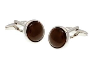 Round Cat's Eye Brown Cufflinks