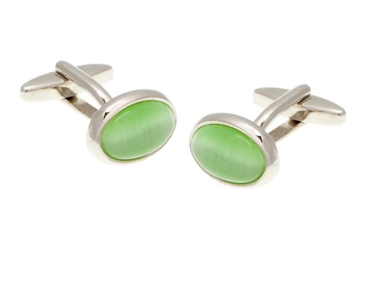 Oval Cat's Eye Green Cufflinks