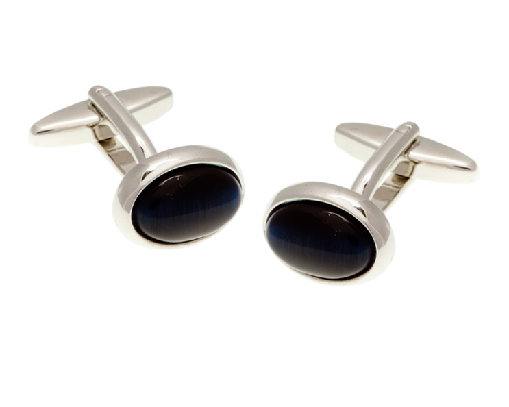 Oval Cat's Eye Navy Blue Cufflinks