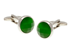 Cat's Eye Multi-faceted Emerald Green Cufflinks