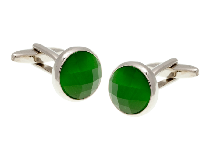Cat's Eye Multi-faceted Emerald Green Cufflinks