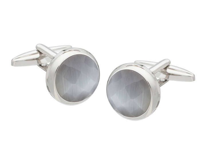 Cats Eye Multi-faceted Light Grey Cufflinks