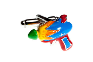 Red Blue Green Yellow Enamel Stun Gun Novelty Plain Metal Enamel Cufflinks - by Elizabeth Parker England