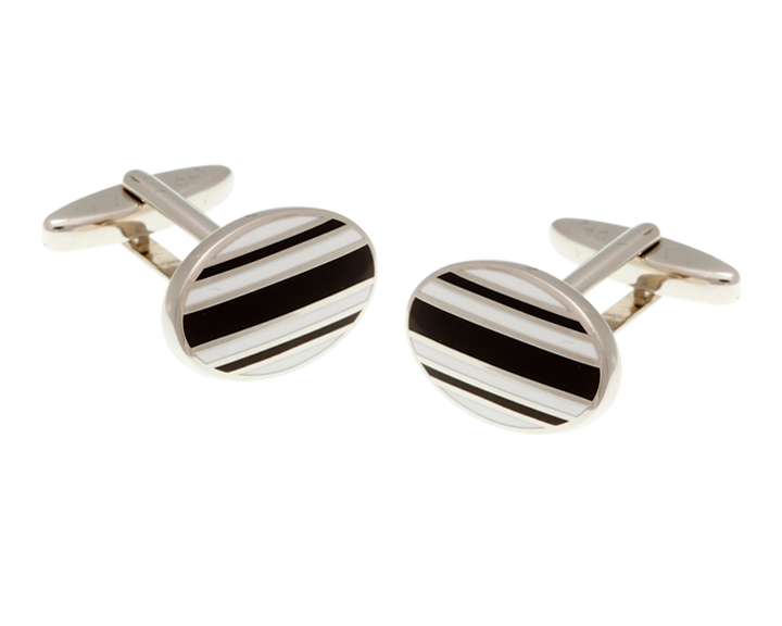 Gentlemen's Stripe Black & White Enamel Cufflinks