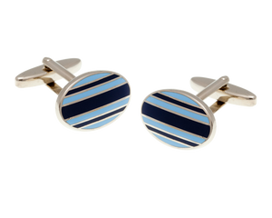 Gentlemen's Stripe Navy Blue and Light Blue Oval Cufflinks