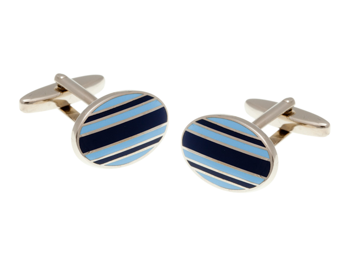 Gentlemen's Stripe Navy Blue and Light Blue Oval Cufflinks
