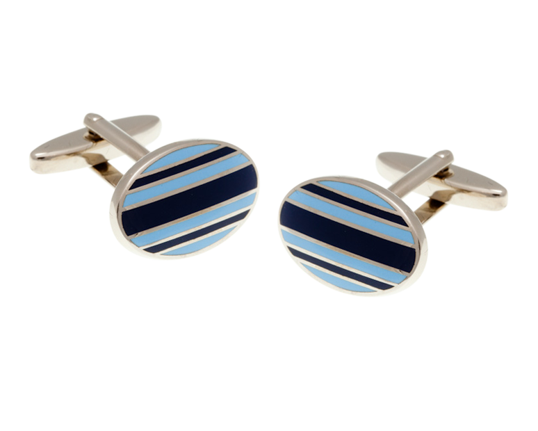 Gentlemen's Stripe Navy Blue and Light Blue Oval Cufflinks