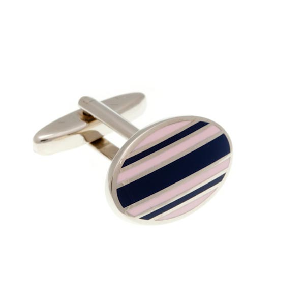 Gentlemen's Stripe Navy Blue & Pink Enamel Cufflinks by Elizabeth Parker