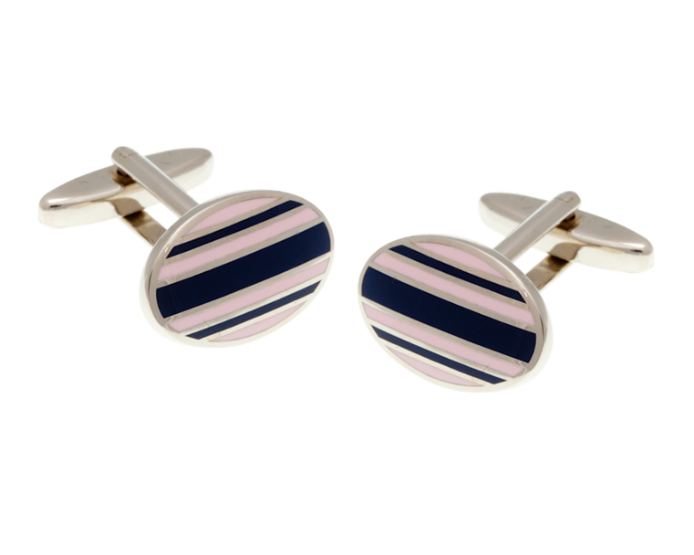 Gentlemen's Stripe Navy Blue & Pink Cufflinks