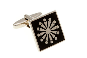Starburst Black Plain Metal Enamel Cufflinks - by Elizabeth Parker England
