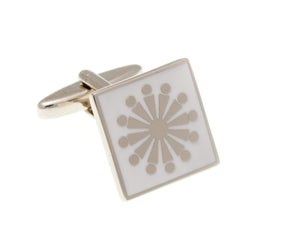 Starburst White Plain Metal Enamel Cufflinks - by Elizabeth Parker England