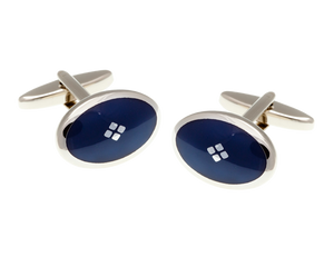 Vintage Diamond Navy Blue Cufflink and Silk Pocket Square Gift Set
